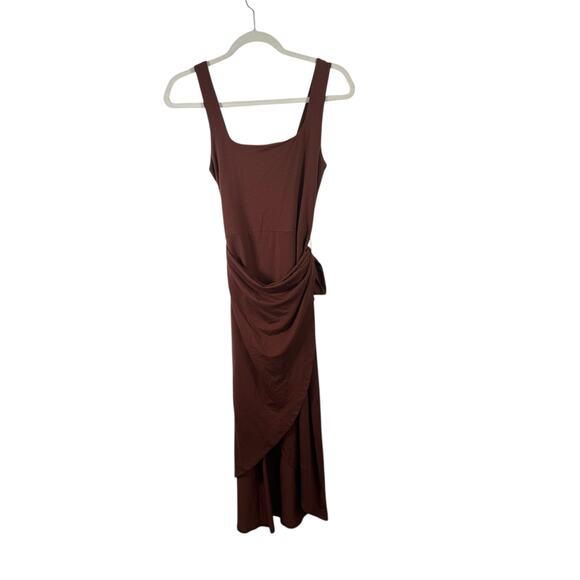 Quince Tencel Jersey Side Tie Midi Wrap Dress Brown Sleeveless NEW Womens Small - Picture 2 of 8